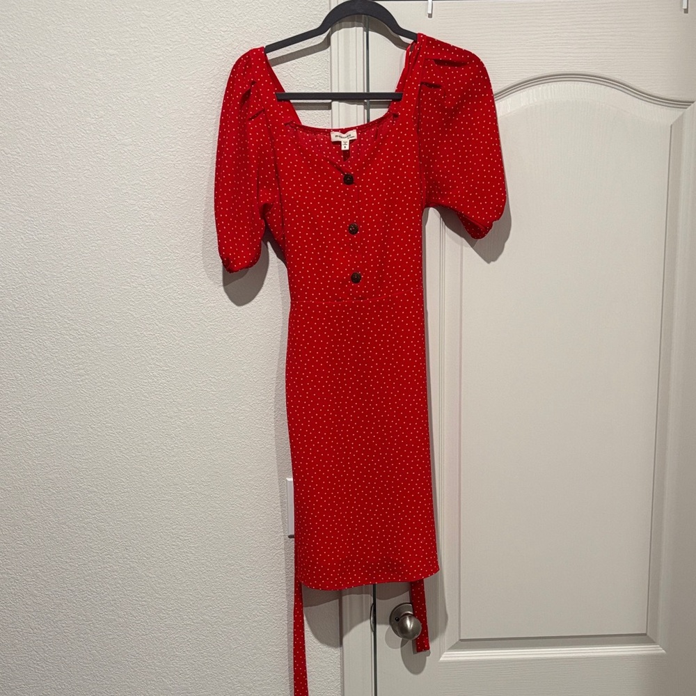 Monteau Red Mini Dress with Black Buttons